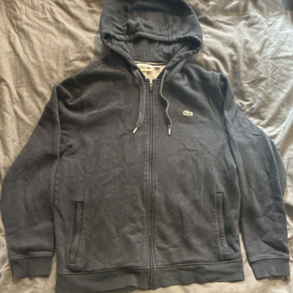 Men's Lacoste Gray Long Sleeve Hoodie Solid Pattern Hooded Sweatshirt